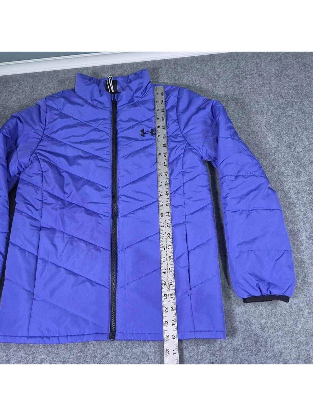 Boys Under Armour Puffer Jacket Youth L Blue Full Zip Hooded Warm Winter Youth